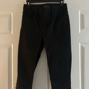 Women’s Black Capris with button detail
